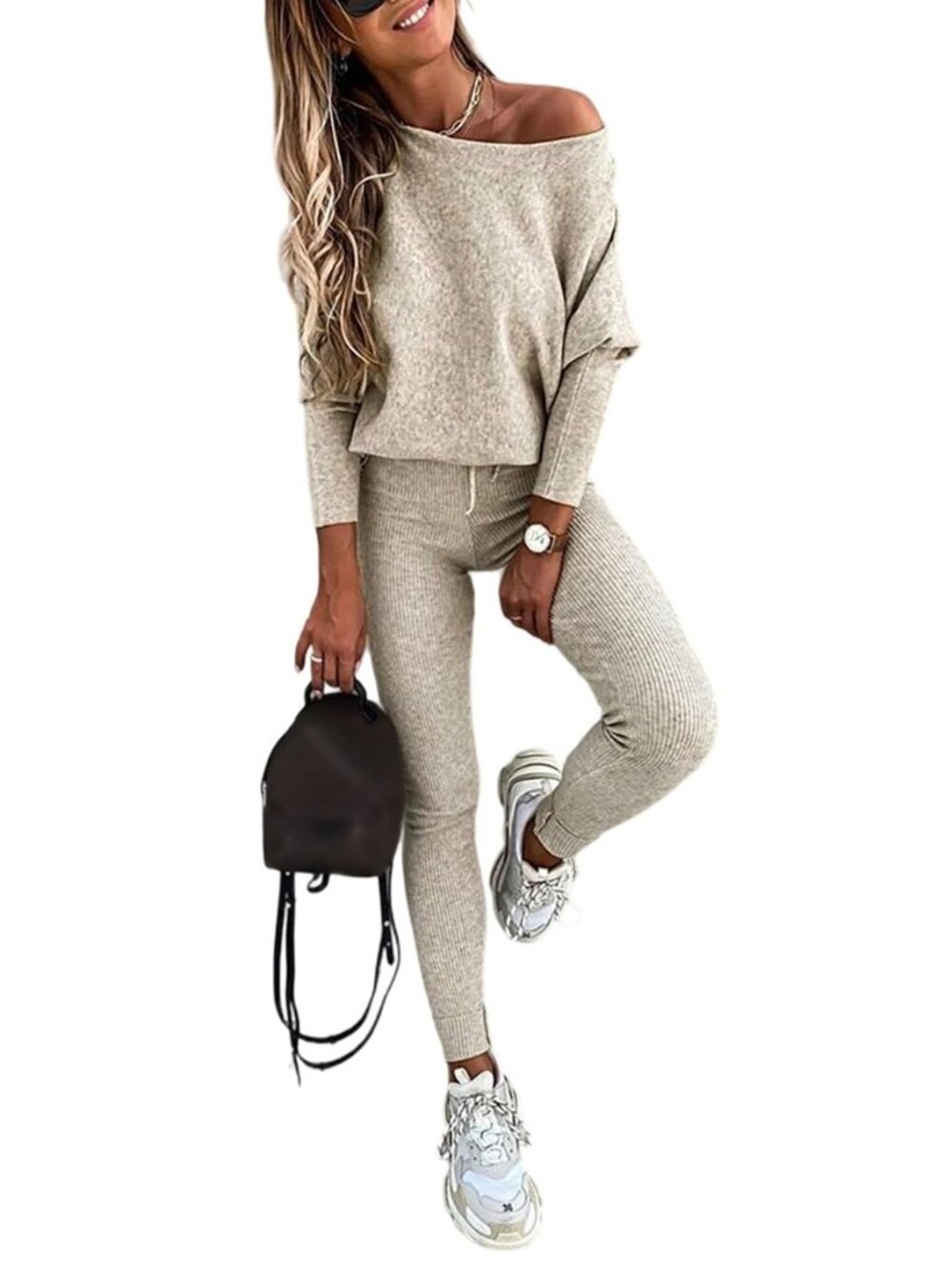 Womens 2 Piece Lounge Outfit Fall knit Set Travel Sweatsuit